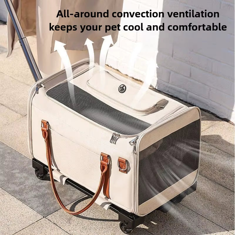 Multifunctional Cat Carrier with Trolley Large Capacity Breathable Foldable Pet Bag for Cats and Dogs