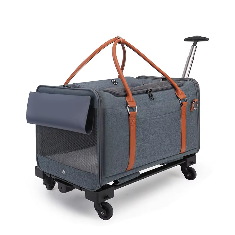 Multifunctional Cat Carrier with Trolley Large Capacity Breathable Foldable Pet Bag for Cats and Dogs