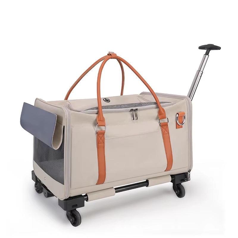 Multifunctional Cat Carrier with Trolley Large Capacity Breathable Foldable Pet Bag for Cats and Dogs