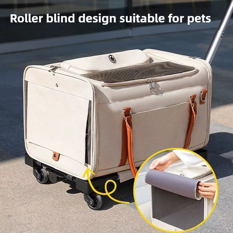 Multifunctional Cat Carrier with Trolley Large Capacity Breathable Foldable Pet Bag for Cats and Dogs