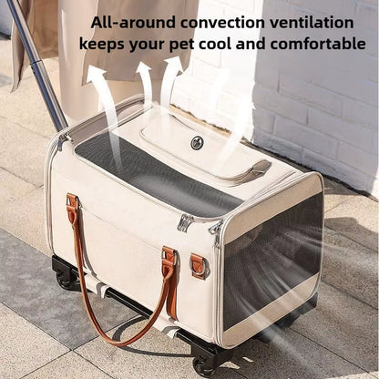 Multifunctional Cat Carrier with Trolley Large Capacity Breathable Foldable Pet Bag for Cats and Dogs