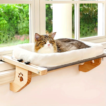 Adjustable Cat Window Perch, Soft Fleece Hammock Bed with Secure Wall/Ceiling Mount, Paw Print Design for Indoor Cats Relaxation