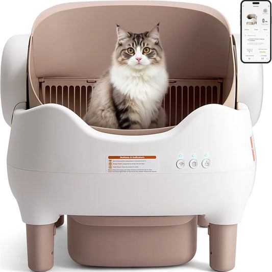 Self Cleaning Litter Box,App Control Automatic Intelligent Cat Litter Box, Odor-Free Large Waste Bin, Semi-Open for Cats