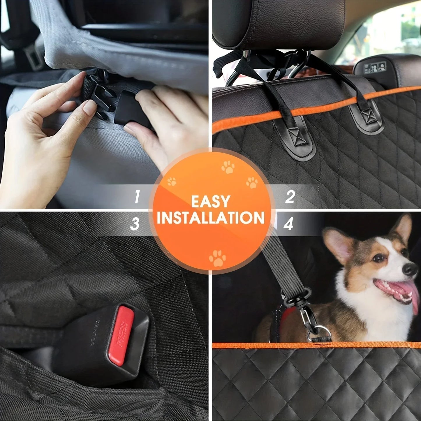 New 1PC Dog Car Seat Cover Suitable for Rear Seats, Waterproof Seat Protector, Scratch Resistant Pet Car Pad, Black Orange