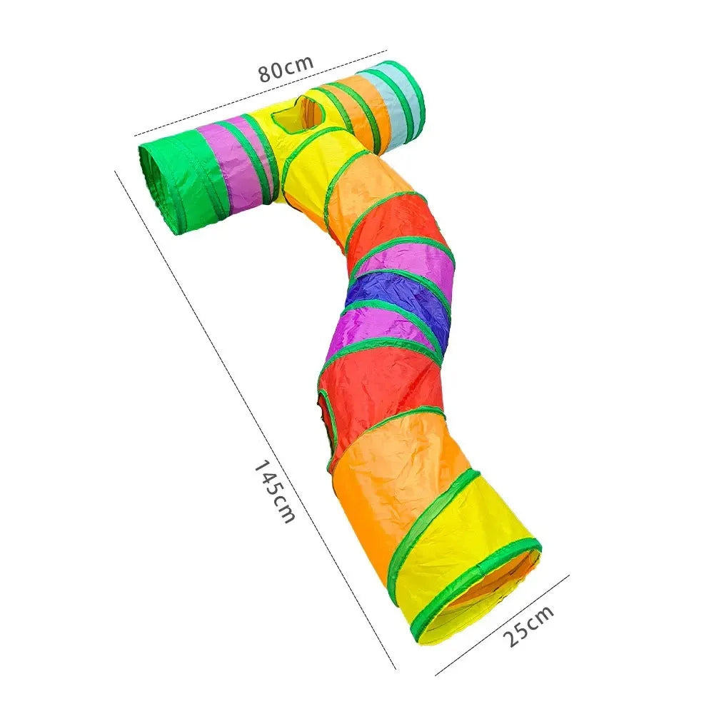 Blue Three Ways Pet Play Tunnel Cubes Foldable Drill Barrel Bending Cat Kitty Indoor Tent Kitty Training Interactive Fun Toy