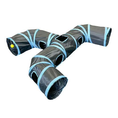 Blue Three Ways Pet Play Tunnel Cubes Foldable Drill Barrel Bending Cat Kitty Indoor Tent Kitty Training Interactive Fun Toy