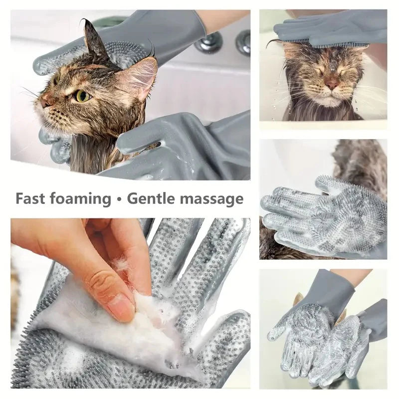Pet Grooming Cleaning Gloves Dog Cat Bathing Shampoo Glove Scrubber Magic Dishwashing Cleanner Sponge Silicon Hair Removal Glove
