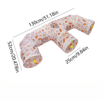 Blue Three Ways Pet Play Tunnel Cubes Foldable Drill Barrel Bending Cat Kitty Indoor Tent Kitty Training Interactive Fun Toy