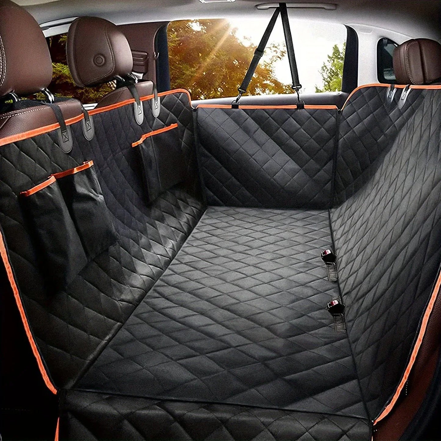 New 1PC Dog Car Seat Cover Suitable for Rear Seats, Waterproof Seat Protector, Scratch Resistant Pet Car Pad, Black Orange