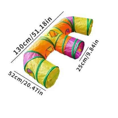 Blue Three Ways Pet Play Tunnel Cubes Foldable Drill Barrel Bending Cat Kitty Indoor Tent Kitty Training Interactive Fun Toy