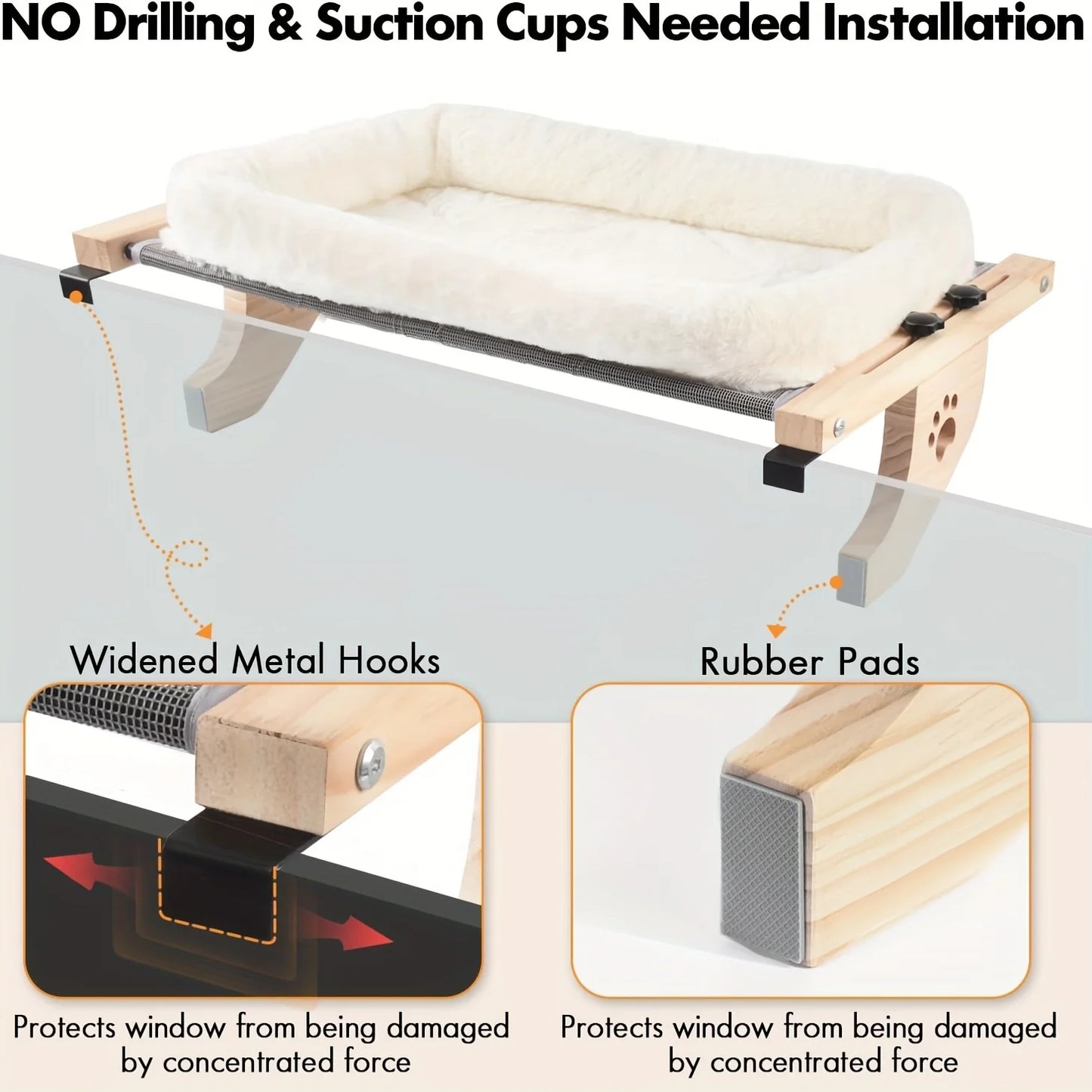 Adjustable Cat Window Perch, Soft Fleece Hammock Bed with Secure Wall/Ceiling Mount, Paw Print Design for Indoor Cats Relaxation