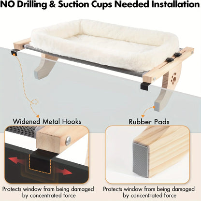 Adjustable Cat Window Perch, Soft Fleece Hammock Bed with Secure Wall/Ceiling Mount, Paw Print Design for Indoor Cats Relaxation