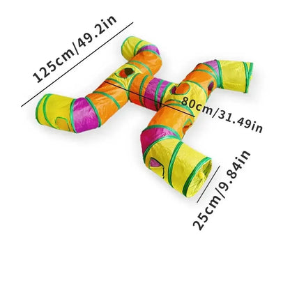 Blue Three Ways Pet Play Tunnel Cubes Foldable Drill Barrel Bending Cat Kitty Indoor Tent Kitty Training Interactive Fun Toy