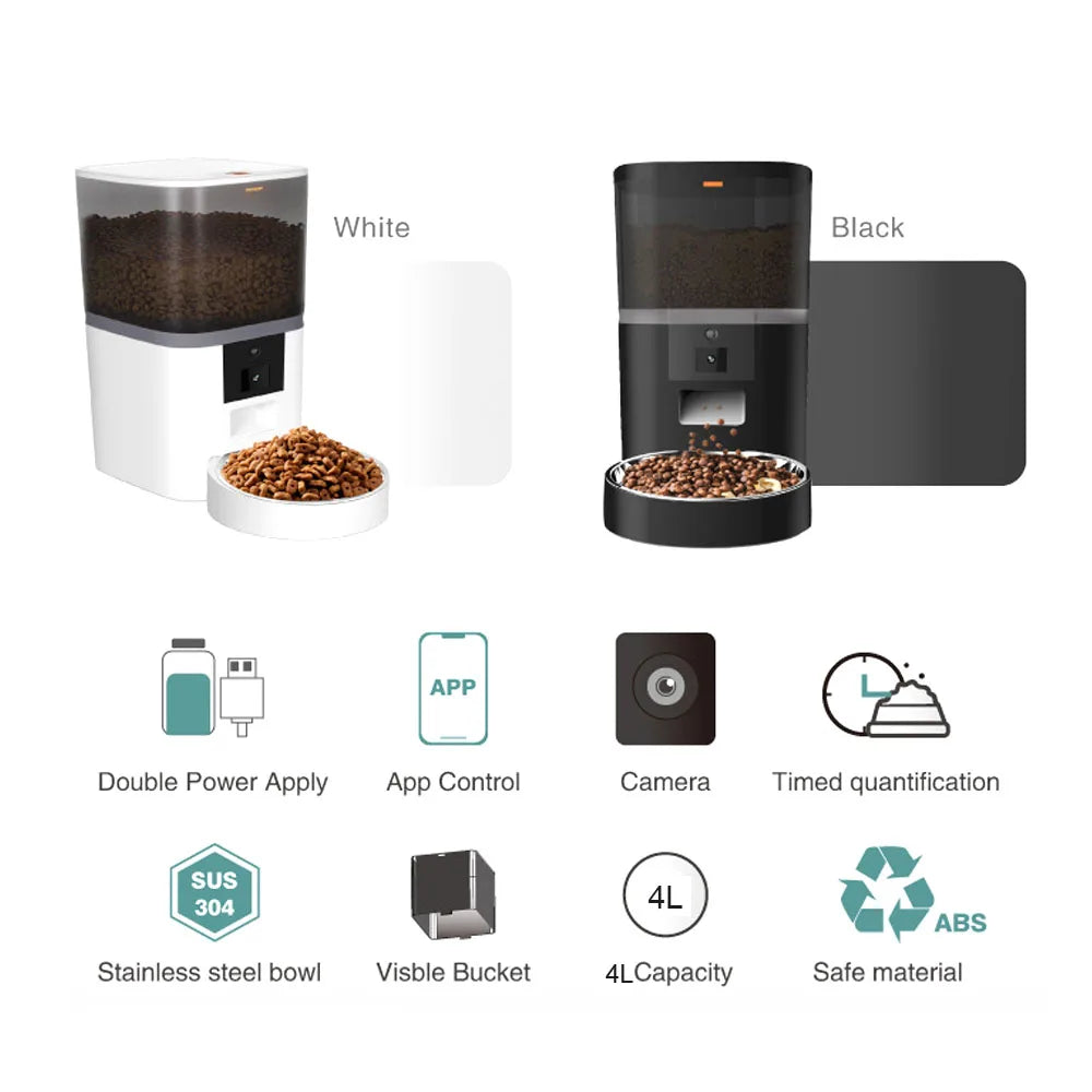 4L Large Capacity Smart Pet Feeder with Camera Cat Automatic Food Dispenser Timing Quantitative APP Remote Feeder Accessories