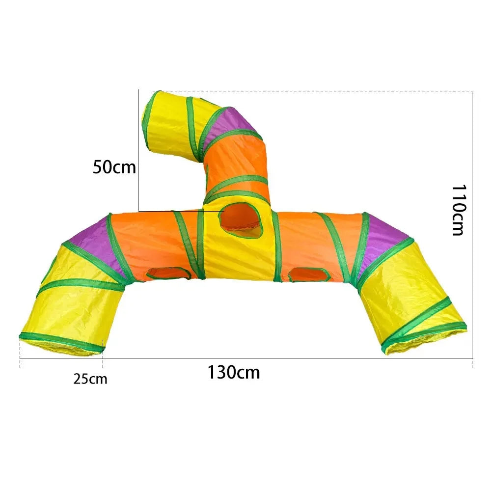 Blue Three Ways Pet Play Tunnel Cubes Foldable Drill Barrel Bending Cat Kitty Indoor Tent Kitty Training Interactive Fun Toy