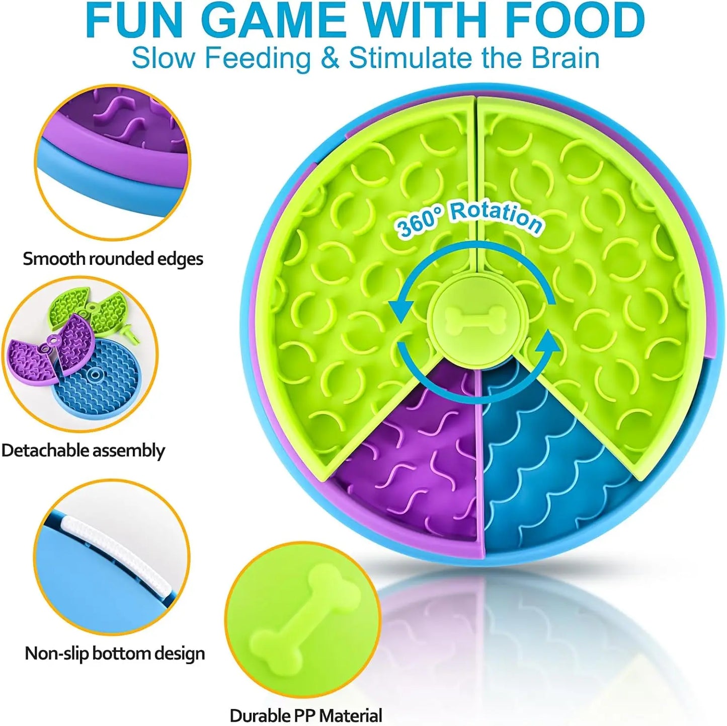 Slow Feeder Dog Bowl Mental Stimulate Detachable Puzzle Slow Eating Pet Bowl Anti-Slip Interactive Treat Dispenser Toys for Dogs