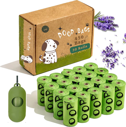 EPI Biodegradable Dog Poop Bags Lavender Scented Pet Poop Bags with Holder Extra Thick Leakproof Dog Poop Bags with Dispenser