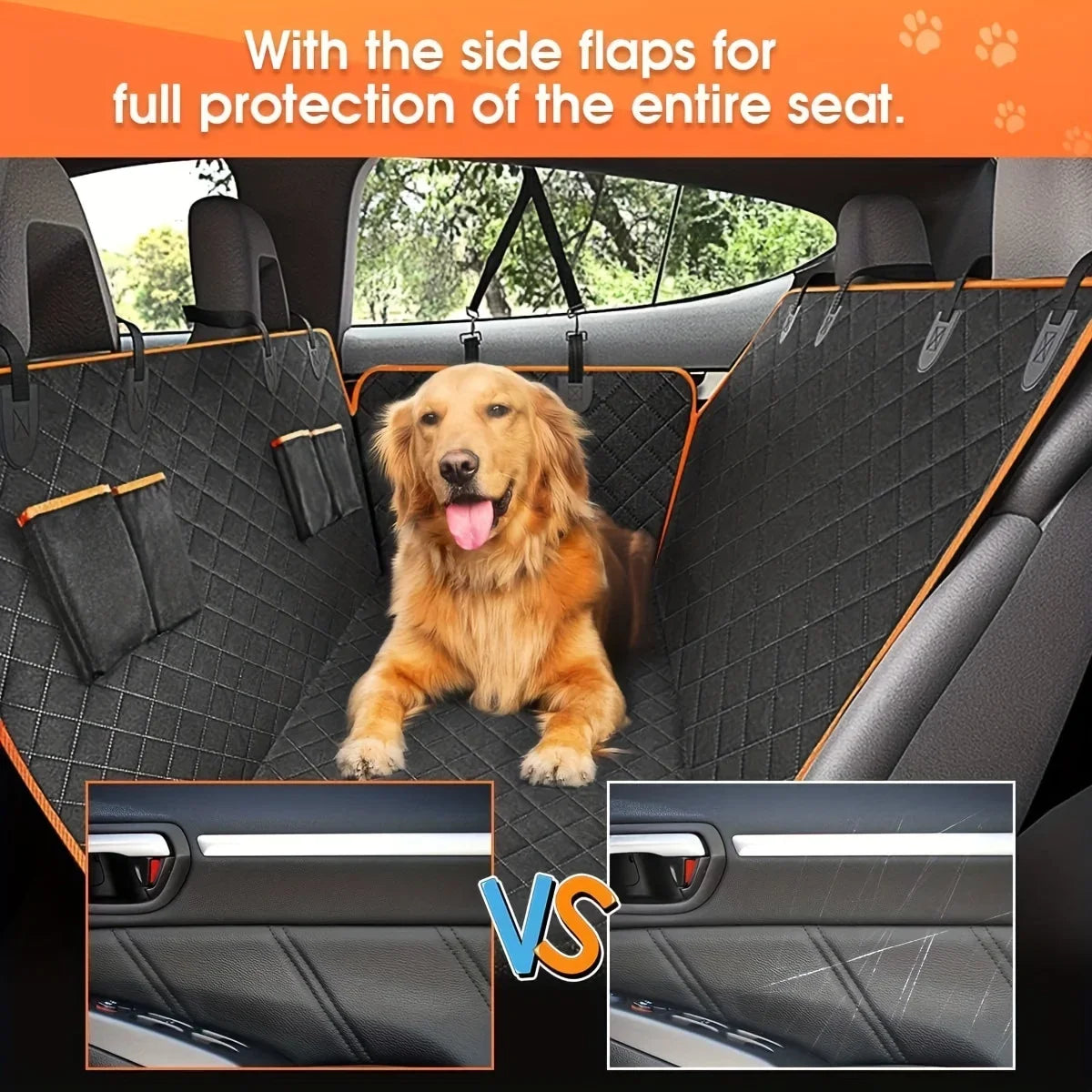 New 1PC Dog Car Seat Cover Suitable for Rear Seats, Waterproof Seat Protector, Scratch Resistant Pet Car Pad, Black Orange