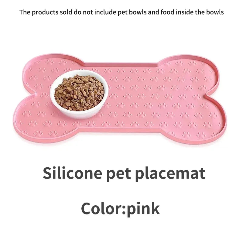 Dog Bowl Mat Thicker Pet Drinking Feeding Placemat Dog Food Mat Anti-Slip Silicone Waterproof Cat Feeder Pad with Raised Edge