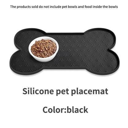 Dog Bowl Mat Thicker Pet Drinking Feeding Placemat Dog Food Mat Anti-Slip Silicone Waterproof Cat Feeder Pad with Raised Edge