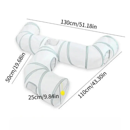 Blue Three Ways Pet Play Tunnel Cubes Foldable Drill Barrel Bending Cat Kitty Indoor Tent Kitty Training Interactive Fun Toy