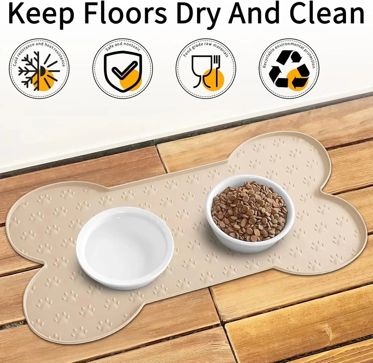 Dog Bowl Mat Thicker Pet Drinking Feeding Placemat Dog Food Mat Anti-Slip Silicone Waterproof Cat Feeder Pad with Raised Edge