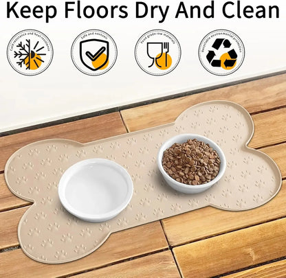 Dog Bowl Mat Thicker Pet Drinking Feeding Placemat Dog Food Mat Anti-Slip Silicone Waterproof Cat Feeder Pad with Raised Edge