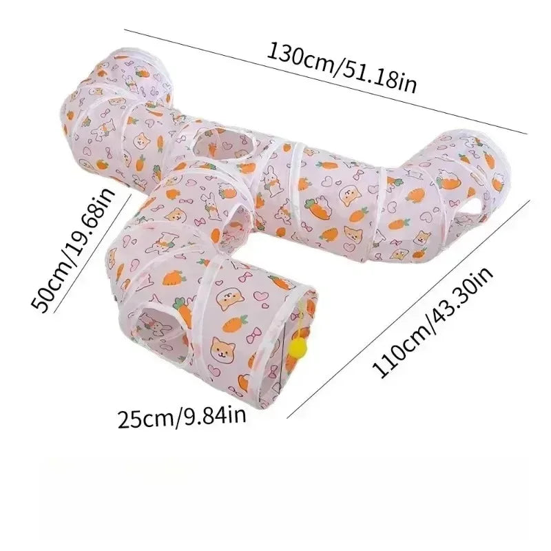 Blue Three Ways Pet Play Tunnel Cubes Foldable Drill Barrel Bending Cat Kitty Indoor Tent Kitty Training Interactive Fun Toy