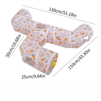 Blue Three Ways Pet Play Tunnel Cubes Foldable Drill Barrel Bending Cat Kitty Indoor Tent Kitty Training Interactive Fun Toy