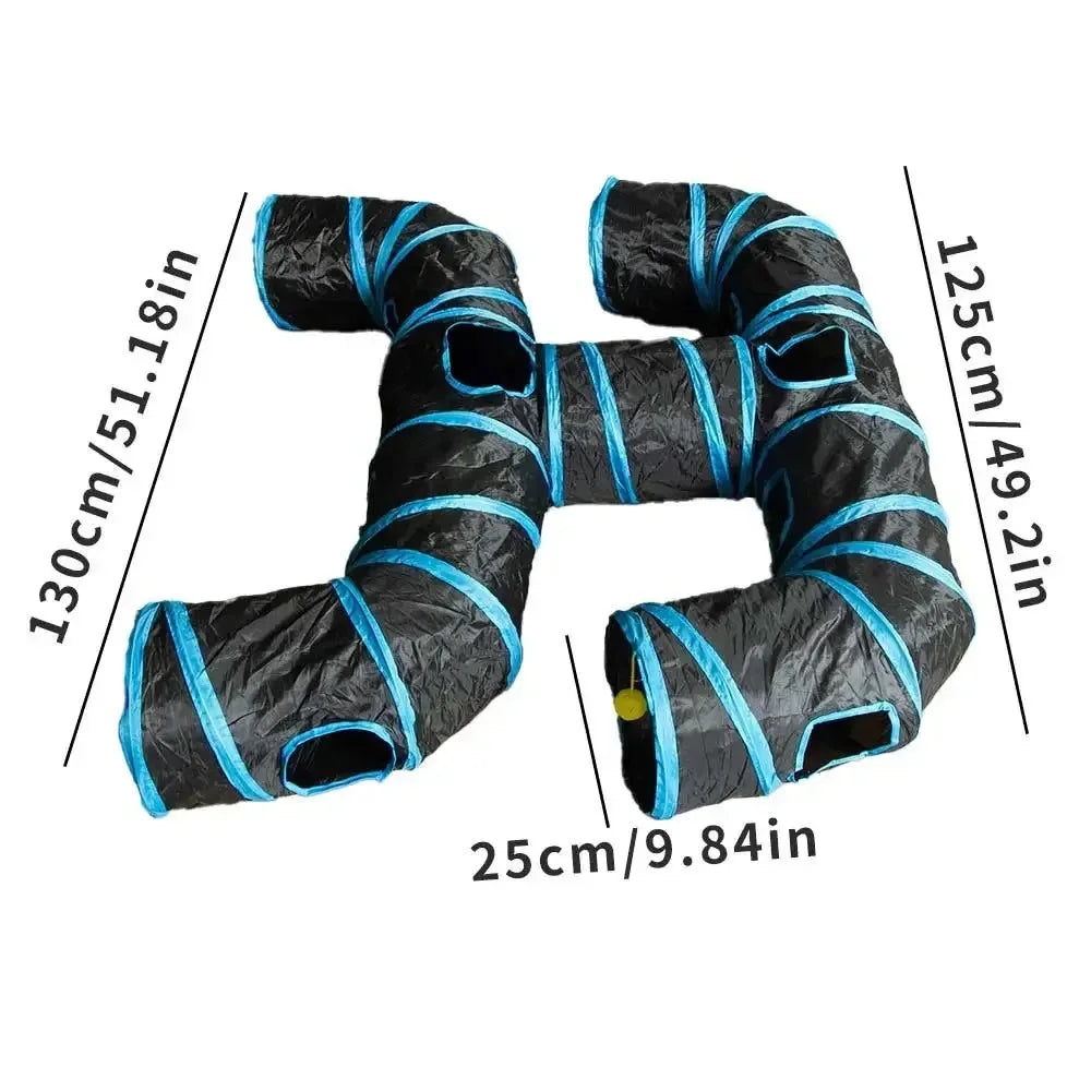 Blue Three Ways Pet Play Tunnel Cubes Foldable Drill Barrel Bending Cat Kitty Indoor Tent Kitty Training Interactive Fun Toy