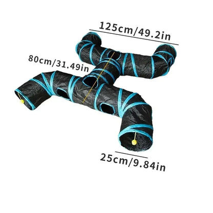 Blue Three Ways Pet Play Tunnel Cubes Foldable Drill Barrel Bending Cat Kitty Indoor Tent Kitty Training Interactive Fun Toy