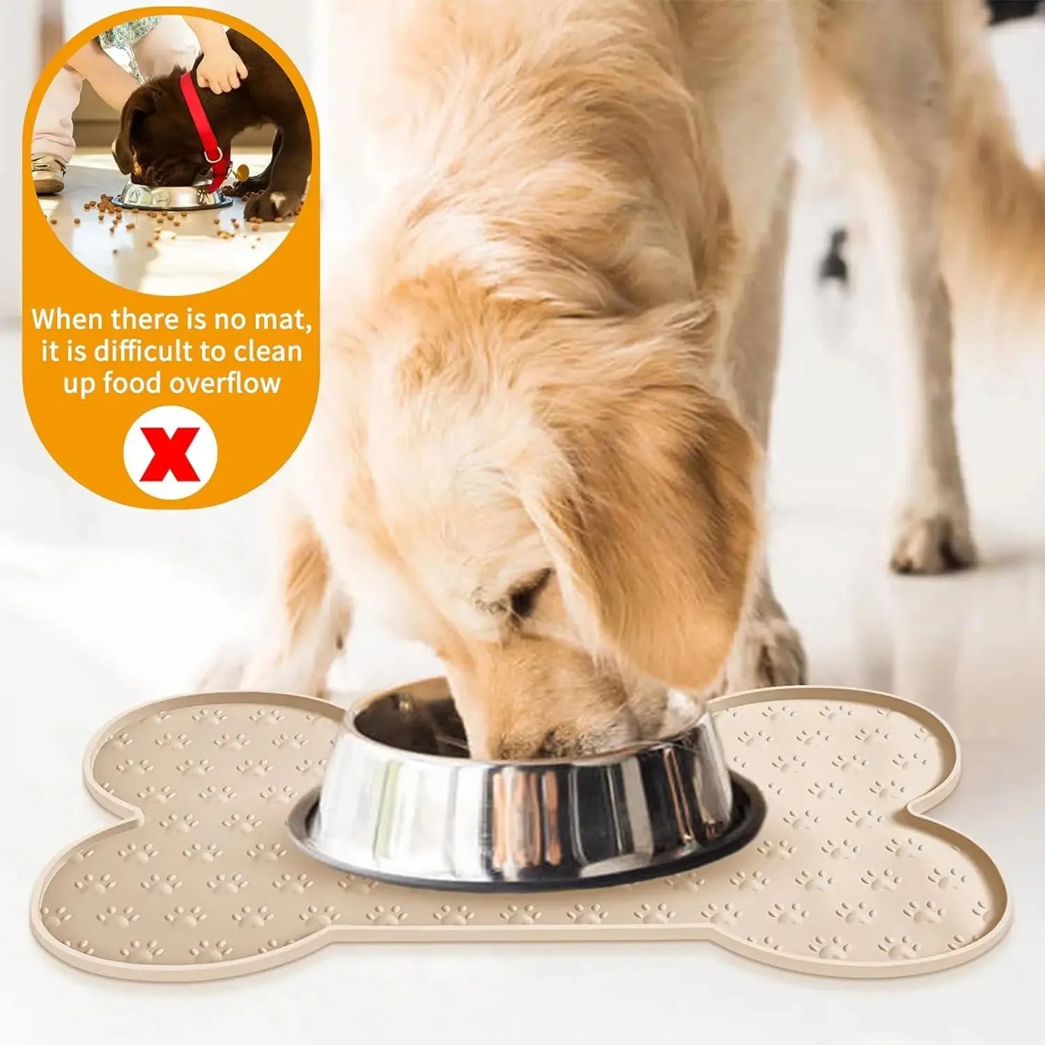 Dog Bowl Mat Thicker Pet Drinking Feeding Placemat Dog Food Mat Anti-Slip Silicone Waterproof Cat Feeder Pad with Raised Edge