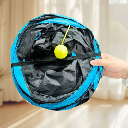 Blue Three Ways Pet Play Tunnel Cubes Foldable Drill Barrel Bending Cat Kitty Indoor Tent Kitty Training Interactive Fun Toy