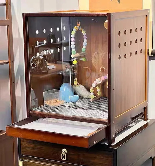 Drawer Breeding Box for Parrots Quail Birds with Temperature Control Pet Cage for Hamsters Lizards Hedgehogs