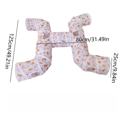 Blue Three Ways Pet Play Tunnel Cubes Foldable Drill Barrel Bending Cat Kitty Indoor Tent Kitty Training Interactive Fun Toy