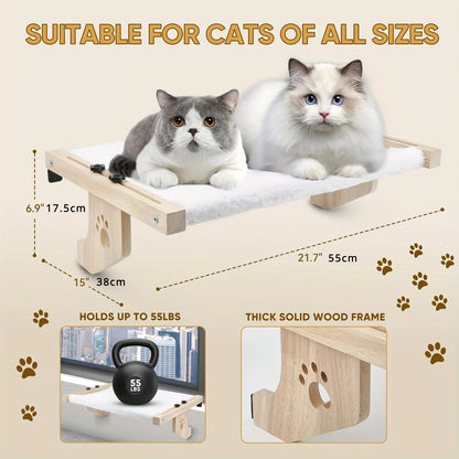 Adjustable Cat Window Perch, Soft Fleece Hammock Bed with Secure Wall/Ceiling Mount, Paw Print Design for Indoor Cats Relaxation