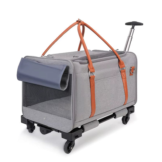 Multifunctional Cat Carrier with Trolley Large Capacity Breathable Foldable Pet Bag for Cats and Dogs